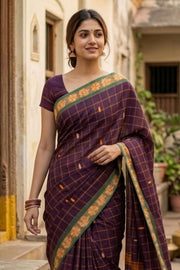Brown Handloom Chettinad Cotton Saree 10077321