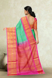 Gadwal Kuttu Weave Handloom Silk Saree in Pale Teal Green with Lotus Pink Zari Border and Pallu 10062955