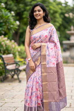 Pink Kanjivaram Printed Vegan Silk Saree 10075580