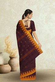 Brown Handloom Chettinad Cotton Saree Without Blouse 10075129