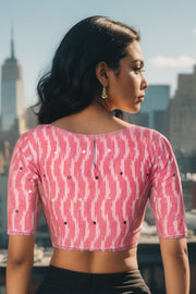 Pink Pochampally Ikat Mirror Work Cotton Blouse 10074523