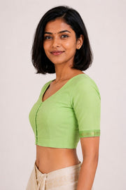 Green Aari Embroidered Mangalgiri Cotton Blouse 10070749