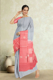 Cadet Grey Korvai Kanjivaram Silk Saree 10075644