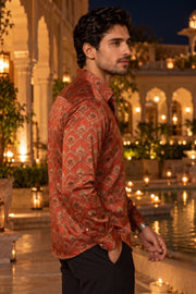 Rust Red Ajarkh Printed Vegan Modal Silk Mens Shirt 10078098