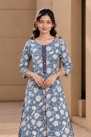 Blue Hand Block Printed Cotton Printed Kurta 10077681
