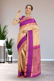 Cream Pure Zari Korvai Kanjivaram Silk Saree 10063358