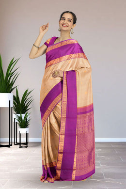 Cream Pure Zari Korvai Kanjivaram Silk Saree 10063358