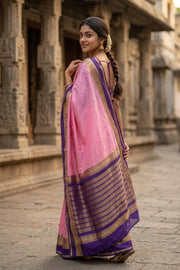 Rose Petal Pink Mysore Crepe Silk Saree With Zari Border 10076671