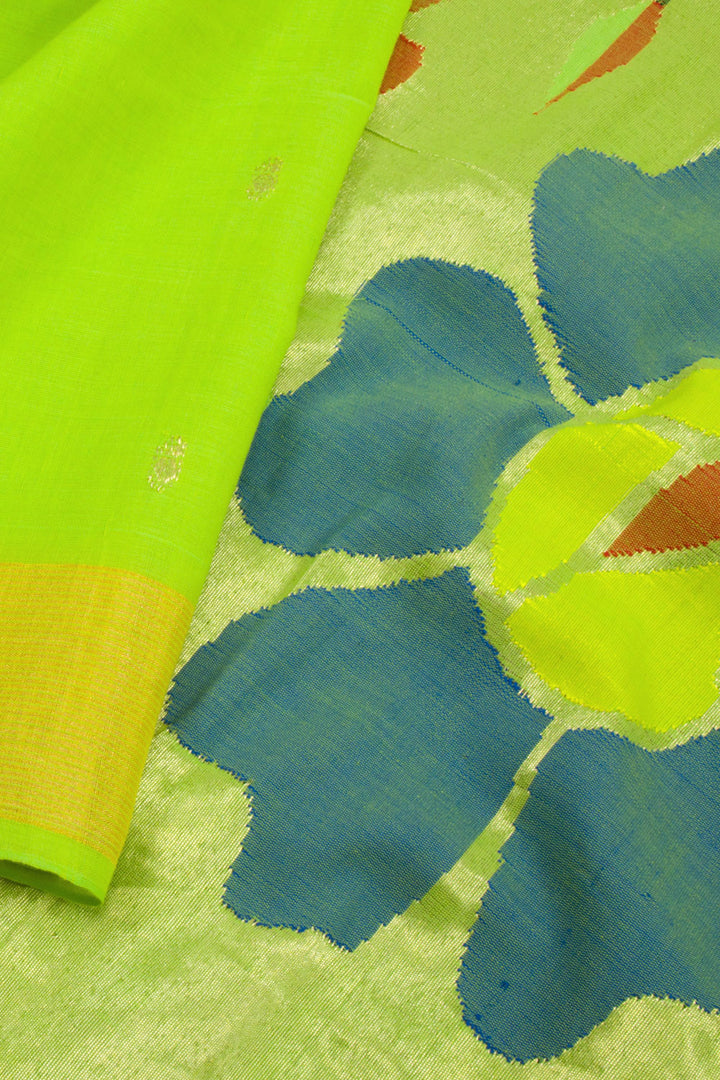 Lime Green Handloom Paithani Cotton Saree 10062503