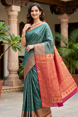 Green Kanjivaram Vegan Silk Saree 10076028