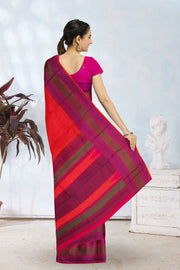 Orange Threadwork Handloom Kanjivaram Silk Saree 10067865