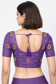 Purple Aari Embroidered Tussar Silk  Blouse 10066109