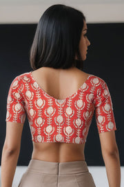 Red Hand Block Printed Cotton Blouse 10074498
