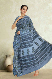 Blue Sanganeri Printed Silk Cotton Saree 10075709
