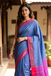 Blue Vegan Silk Kanjivaram Saree With Checks Design 10076318