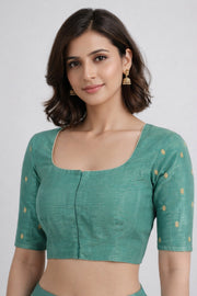 Green Aari Embroidered Chanderi Silk Cotton Blouse 10068927