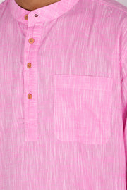 Pink Full Sleeve Slub Cotton Solid Style Men's Kurta 10074257