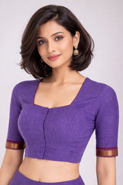 Purple Aari Embroidered Mangalgiri Cotton Blouse 10070747