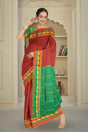 Kanjivaram Vegan Viscose Silk Saree Auburn Red Color and Traditional Design 10075547