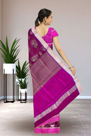 Magenta Chanderi Printed Silk Cotton Saree 10075362
