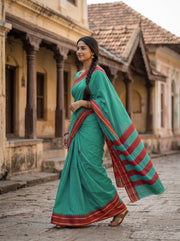Teal Green Kanjivaram Vegan Silk Saree with Temple Border 10077927