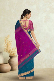 Blue Maheshwari Silk Cotton Saree 10075273