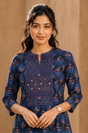 Blue Hand Block Printed Cotton Kurta 10077667