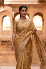 Blonde Yellow Handloom Banarasi Chiniya Silk Saree 10065485