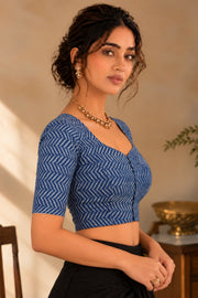 Blue Indigo Hand Block Print Cotton Blouse 10078146