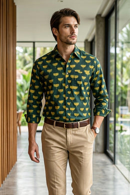 Indigo Handblock Print Pre-Washed Pure Cotton Shirt 10076868