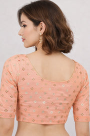 Peach Aari Embroidered Banarasi Silk Cotton Blouse 10066118