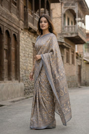 Grey Kani Printed Silk Saree 10077869