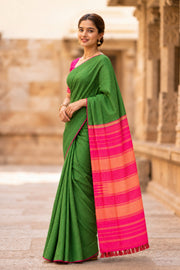 Green Kanjivaram Pure Silk Saree with Zari Checks 10077902