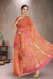 Pastel Red Rose Nakashi Kanjivaram Silk Saree 10075522