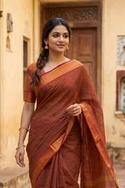 Dusty Brown Handloom Chettinad Cotton Saree 10077343