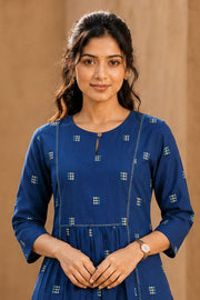 Cerulean Blue Hand Block Cotton Kurta 10077628