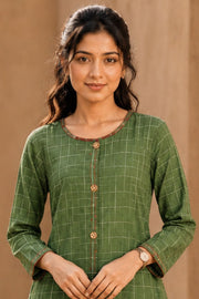 Green Embroidered Cotton Dress 10077624