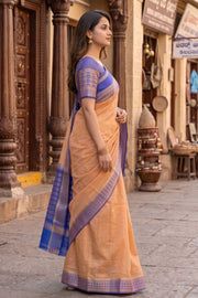 Desert Gold Beige with Blue Mysore Crepe Silk Saree With Zari Border 10076663