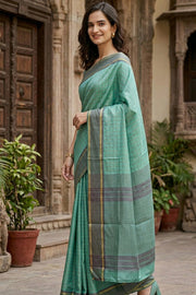 Green Vegan Silk Kanjivaram Saree With Checks Design 10076308