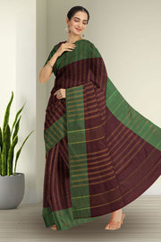 Brown Art Silk Kanjivaram Saree With Stripes Design 10076351
