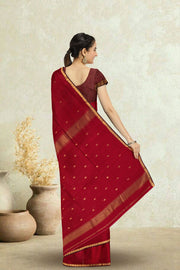 Red Maheshwari Silk Cotton Saree 10075258