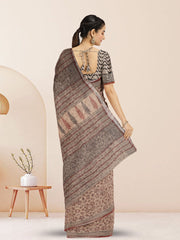 Sand Brown Hand Block Print Kota Cotton Saree 10074175