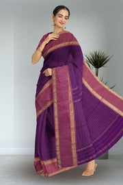 Purple Art Silk Kanjivaram Saree With Stripes Design 10076339