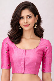 Pink Aari Embroidered Raw Silk Blouse 10066511