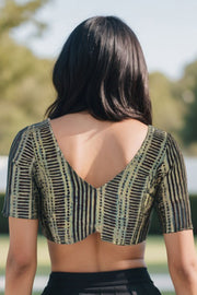 Green Hand Block Jahota Printed Cotton Blouse 10075002