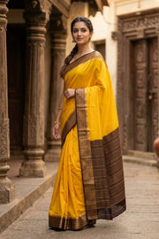 Golden Yellow Semi Mysore Crepe Silk Saree 10077806