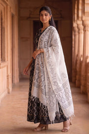 Black Hand Block Printed Cotton Chaniya Choli With Kota Doria Dupatta 10066319