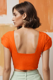 Orange Handcrafted Slub Cotton Solid Style Blouse 10073188