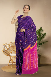 Purple Bandhani Mulmul Cotton Saree 10075498