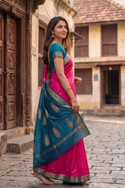Pink Mysore Crepe Silk Saree With Floral Border 10076666